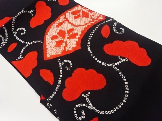 ふくれ織絞り地紙に花唐草模様名古屋帯